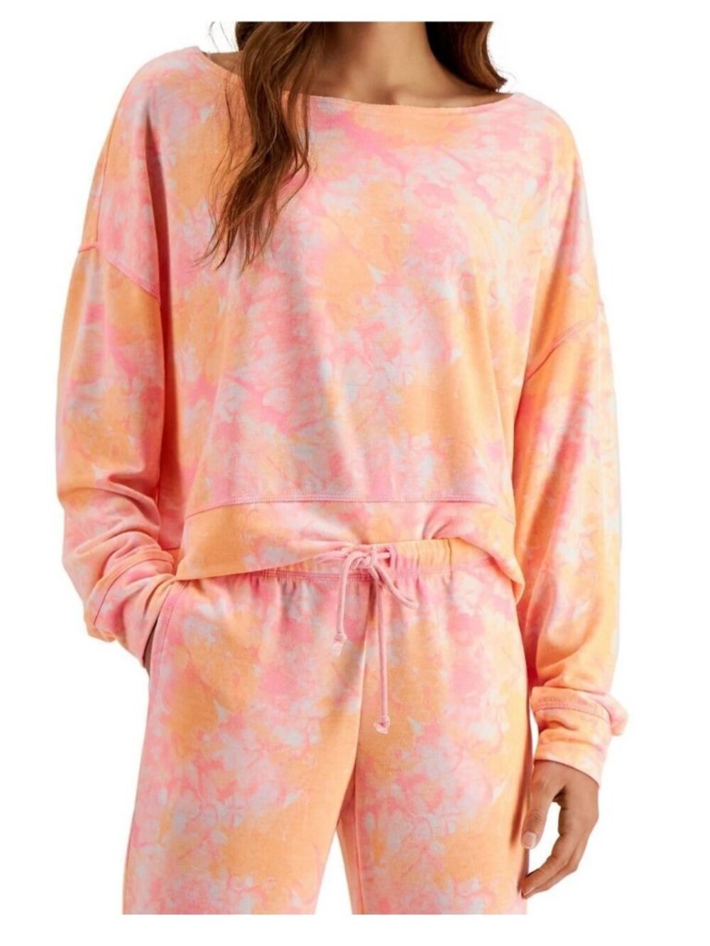 Jenni Women's On Repeat Soft Lounge Pajama Top, Orange Pink Tie Dye